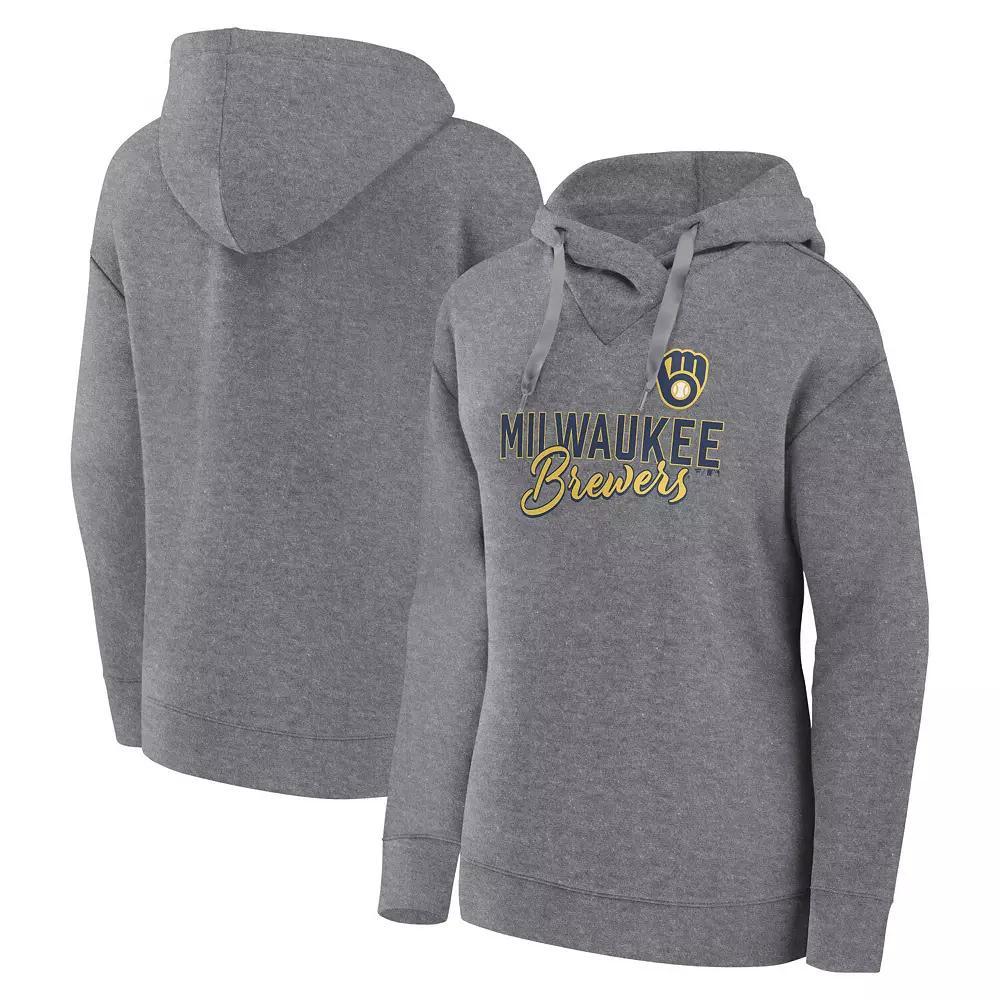 Women's Fanatics Branded Heather Gray Milwaukee Brewers Script Favorite Lightweight Fitted Pullover Hoodie,  Product Image