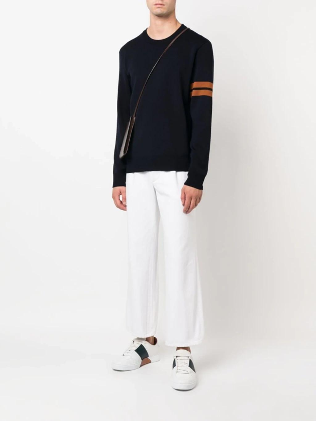 ZEGNA Stripe-detail Crew-neck Wool Jumper In Blue Product Image