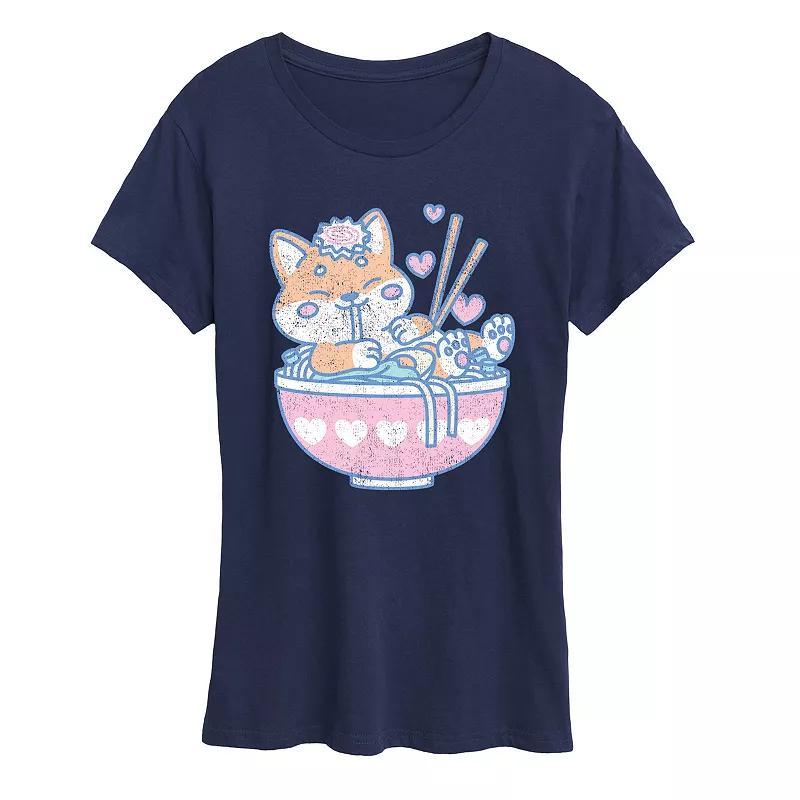 Women's Kawaii Ramen Shiba Inu Graphic Tee, Size: XXL, Blue Product Image