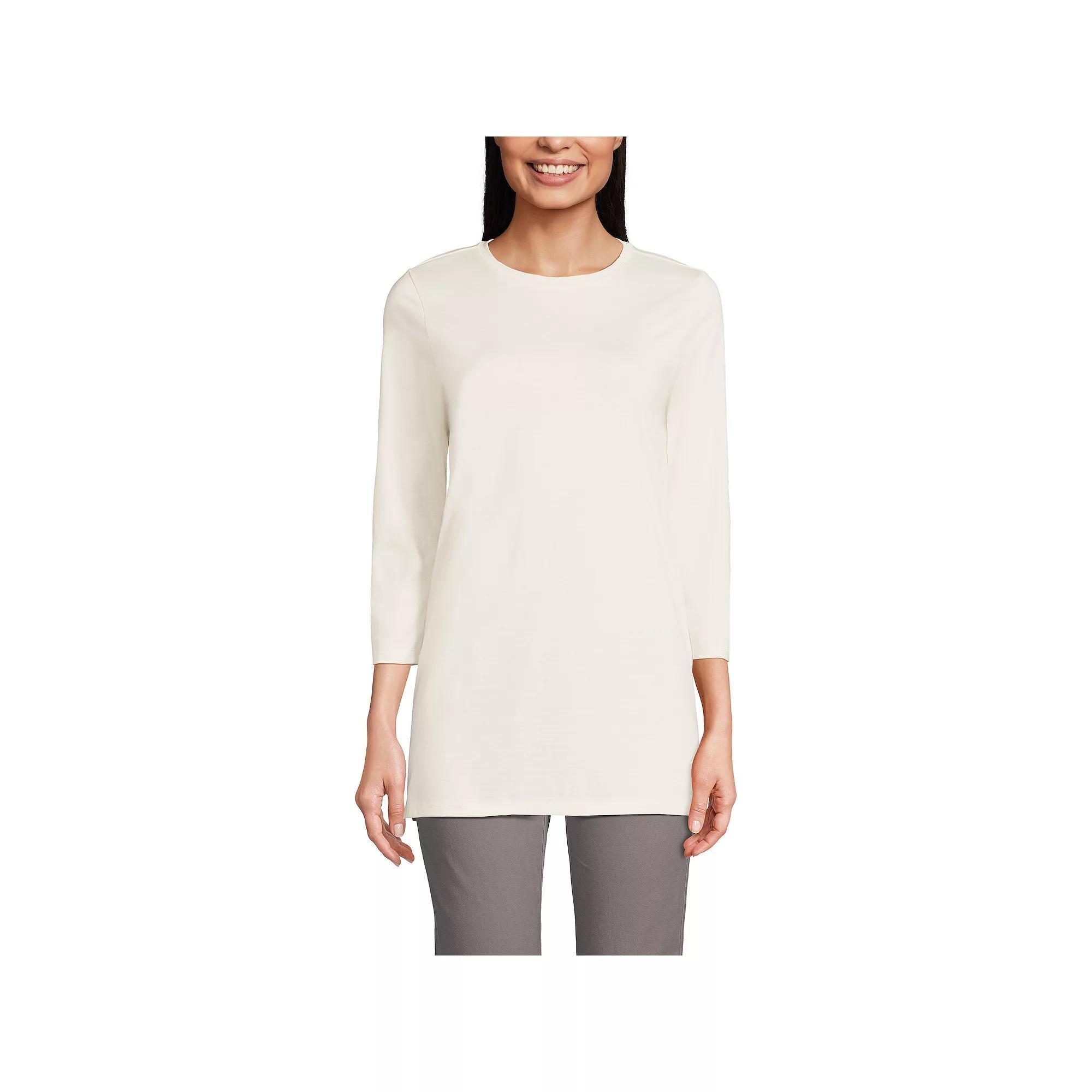 Women's Lands' End Supima Cotton Crewneck Tunic, Size: XL Tall, Fresh Ivory Product Image