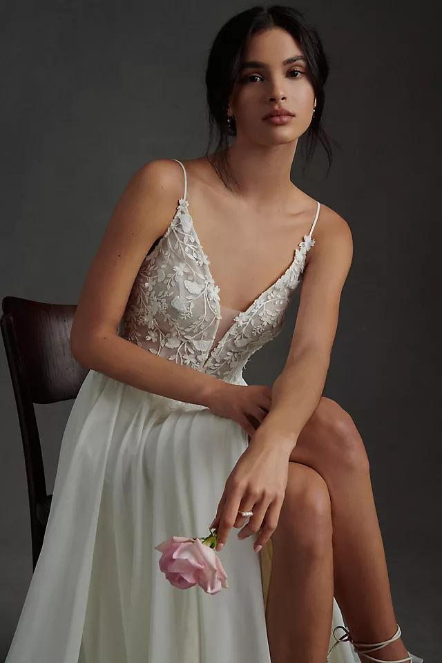 Jenny by Jenny Yoo Kelsey Chiffon & Lace V-Neck A-Line Wedding Gown Product Image