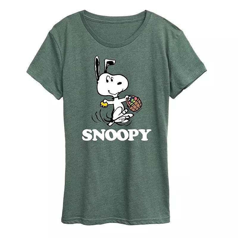 Womens Peanuts Snoopy Easter Basket Graphic Tee Grey Royal Blue Product Image