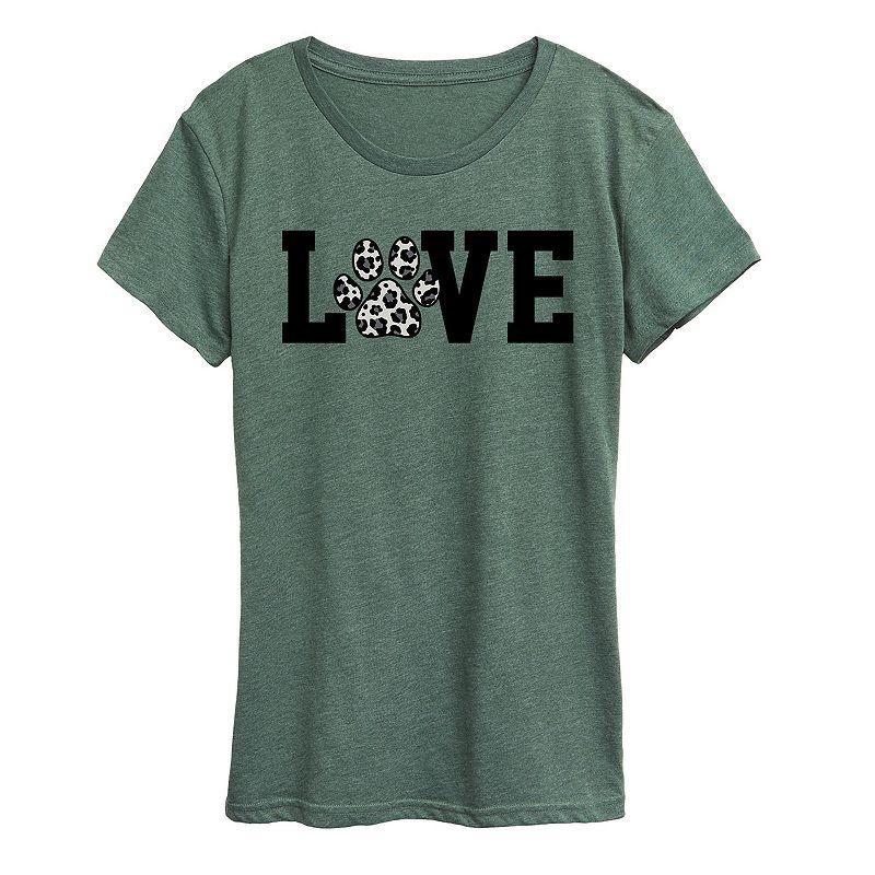 Women's Love Pawprint Snow Leopard Graphic Tee, Size: Small, Grey Green Product Image