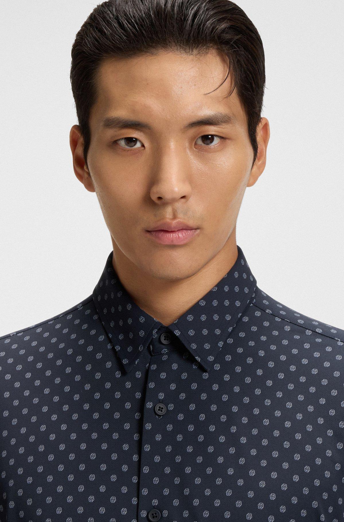 Slim-fit shirt in printed performance-stretch Italian fabric Product Image