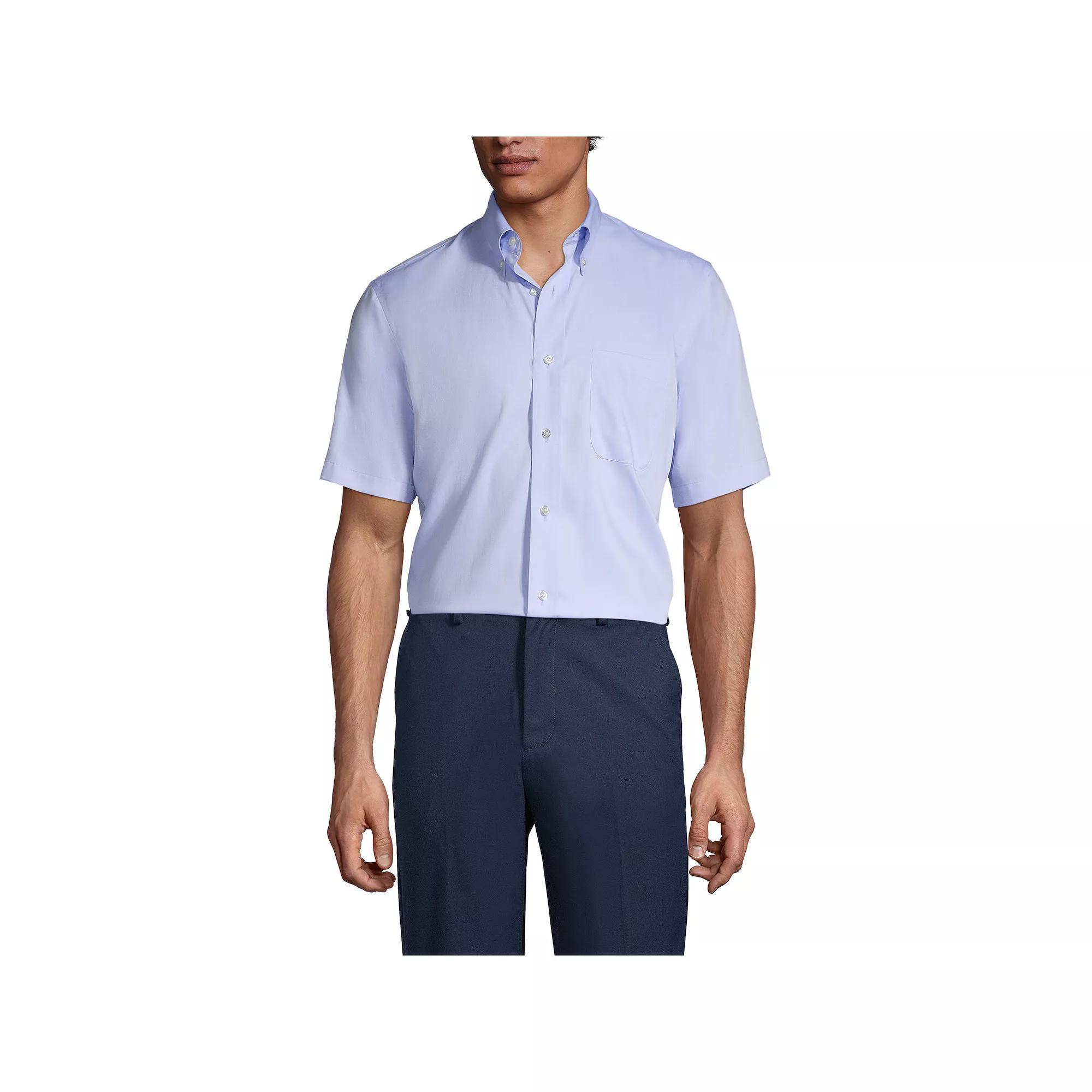 Men's Lands' End School Uniform Short Sleeve No-Iron Pinpoint Dress Shirt,  Product Image