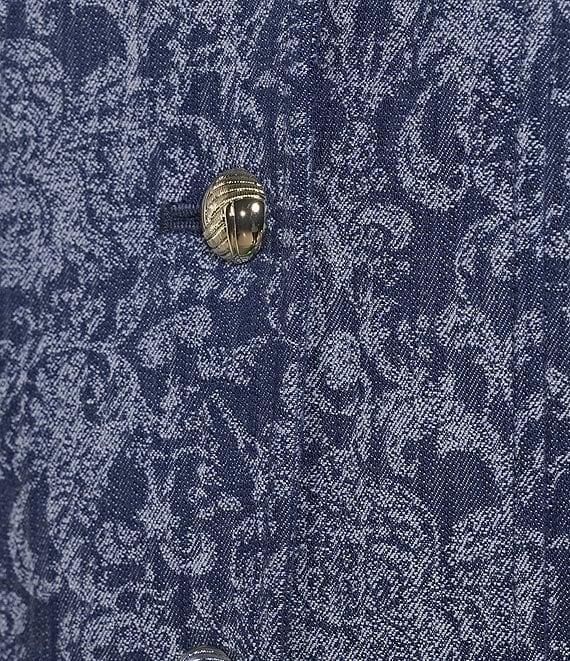 KARL LAGERFELD PARIS Coordinating Denim Damask Point Collar Long Sleeve Cropped Jacket Product Image