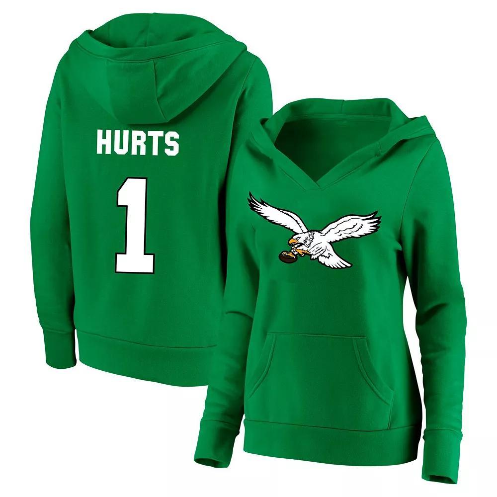 Women's Fanatics Jalen Hurts Kelly Green Philadelphia Eagles Plus Size Player Name & Number V-Neck Pullover Hoodie, Size: 2XL Product Image