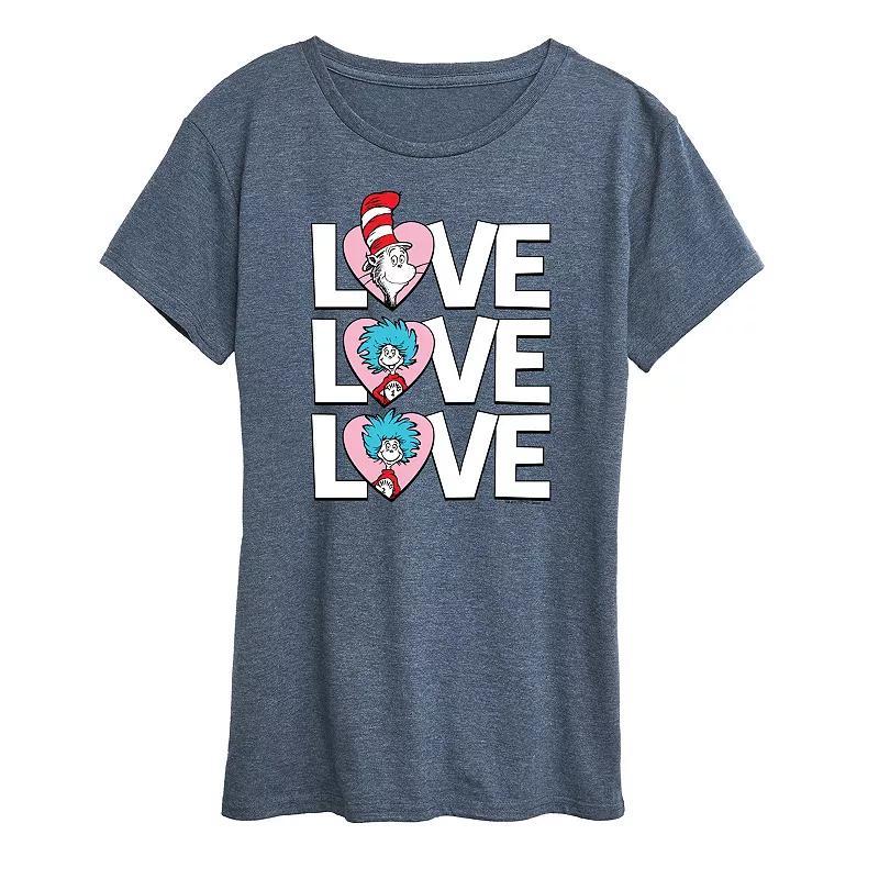 Womens Dr. Seuss Love Stacked Graphic Tee Grey Blue Product Image