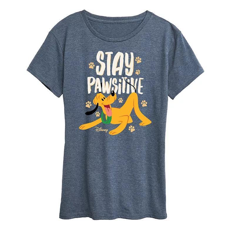 Disney's Pluto Women's Stay Pawsitive Graphic Tee, Girl's, Size: Small, Grey Blue Product Image