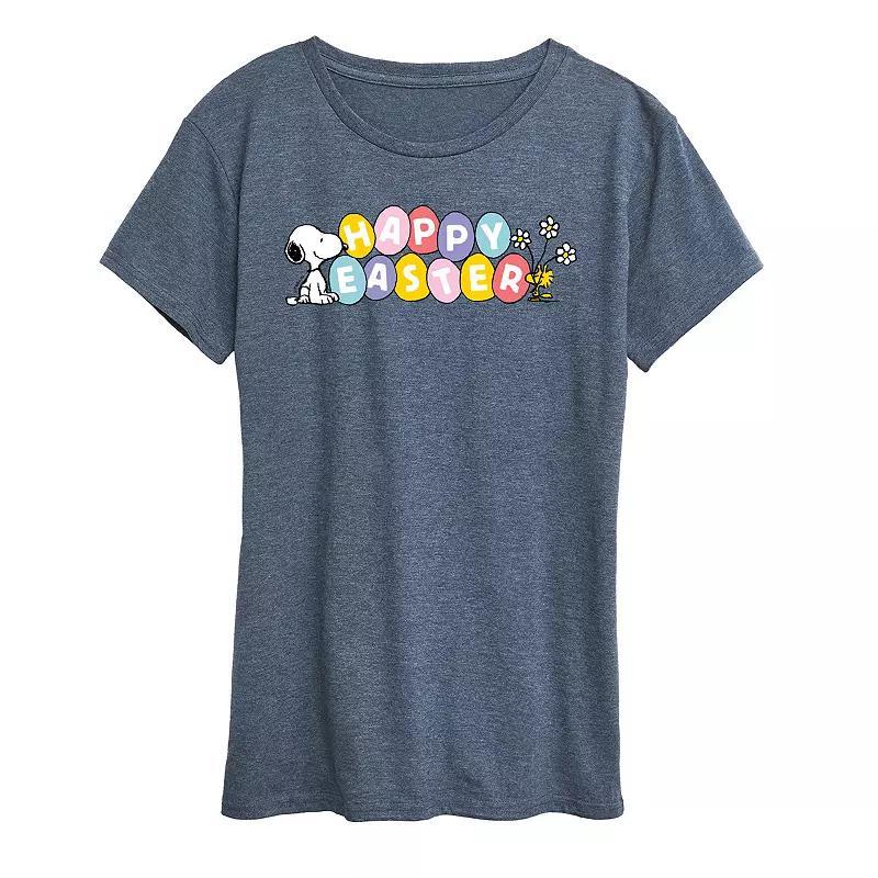 Women's Peanuts Snoopy & Woodstock Happy Easter Color Eggs Graphic Tee,  Product Image