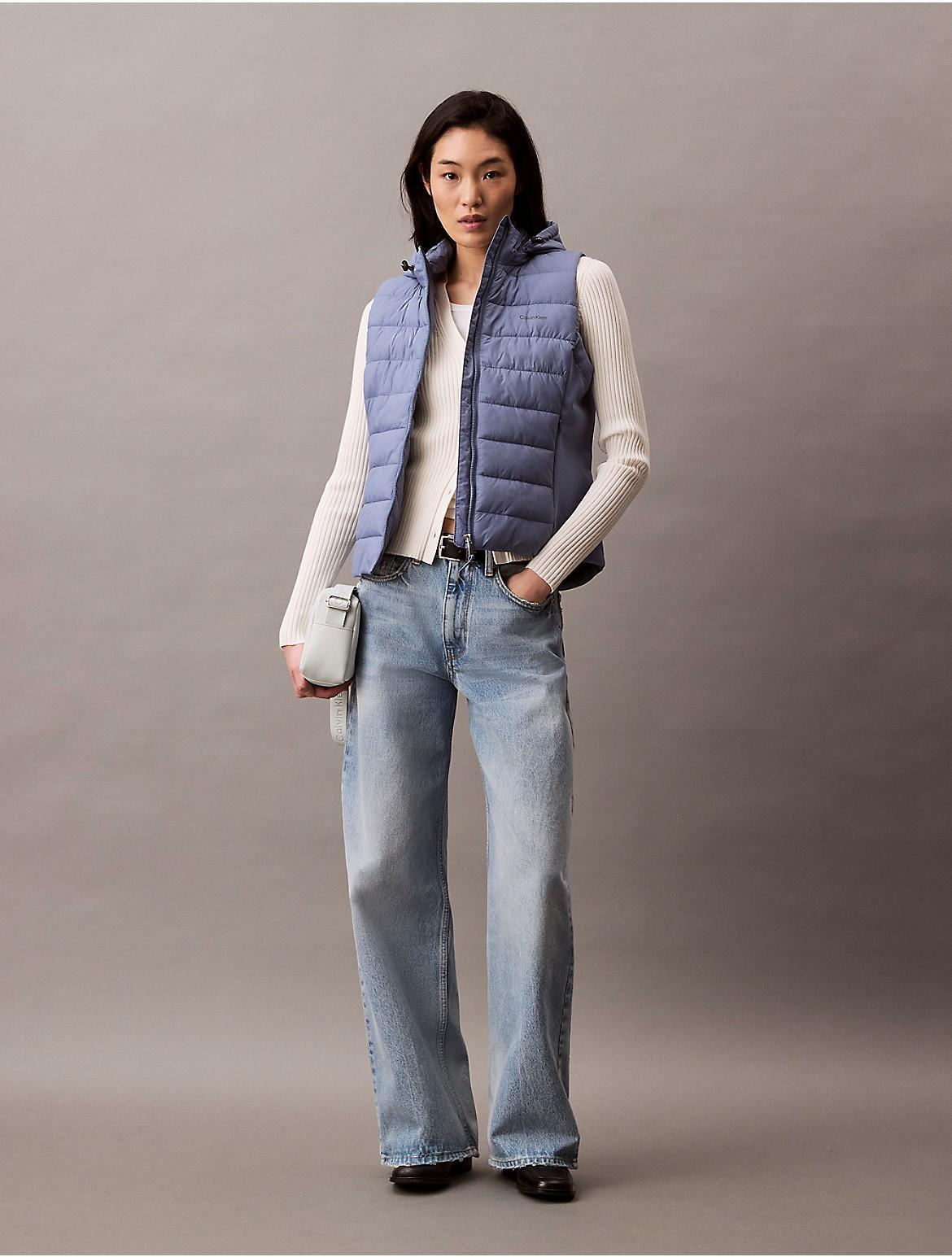 Calvin Klein Womens Mixed Media Puffer Vest - Blue Product Image