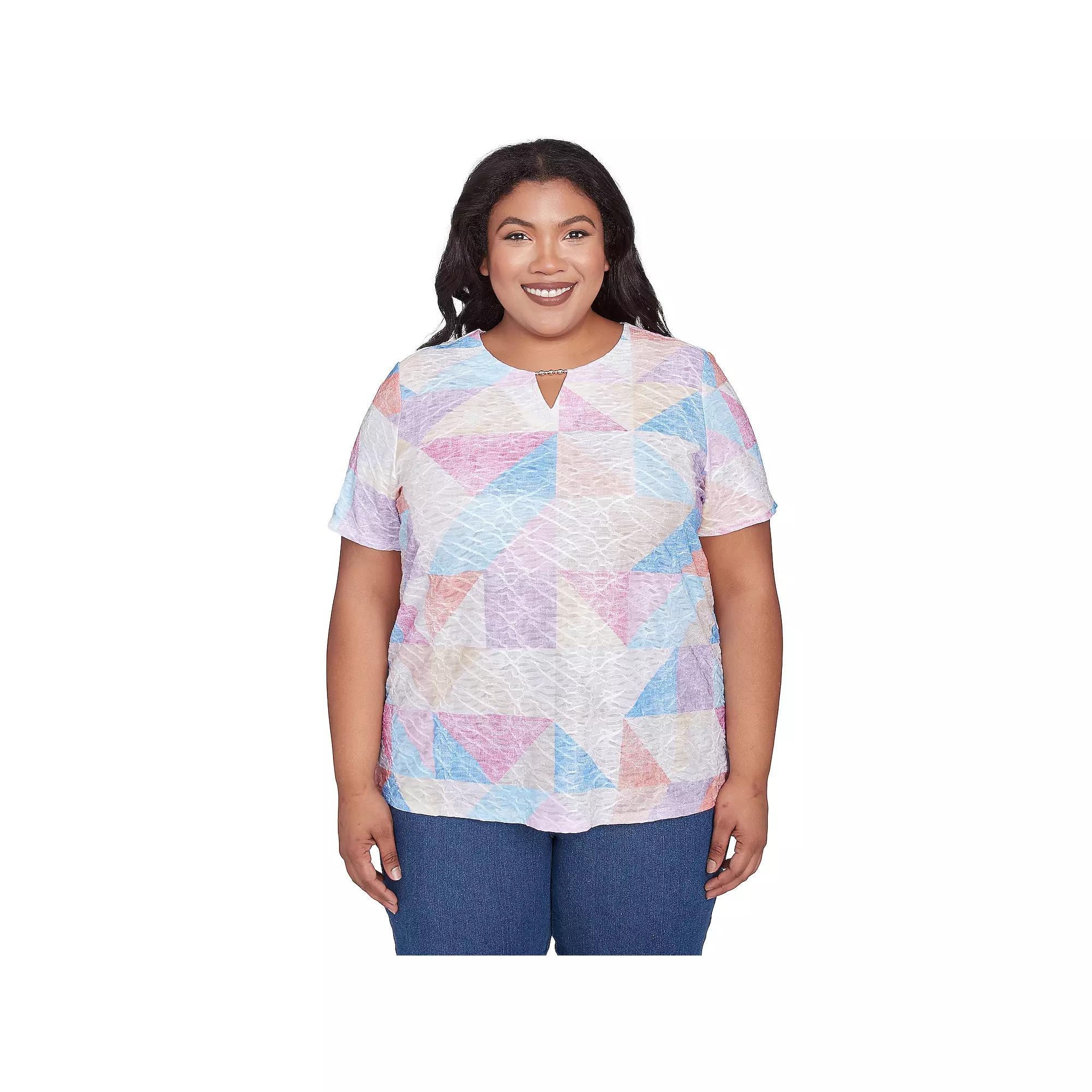 Plus Size Alfred Dunner Geometric Patchwork Tee, Women's, Size: 2XL, Pastel Product Image