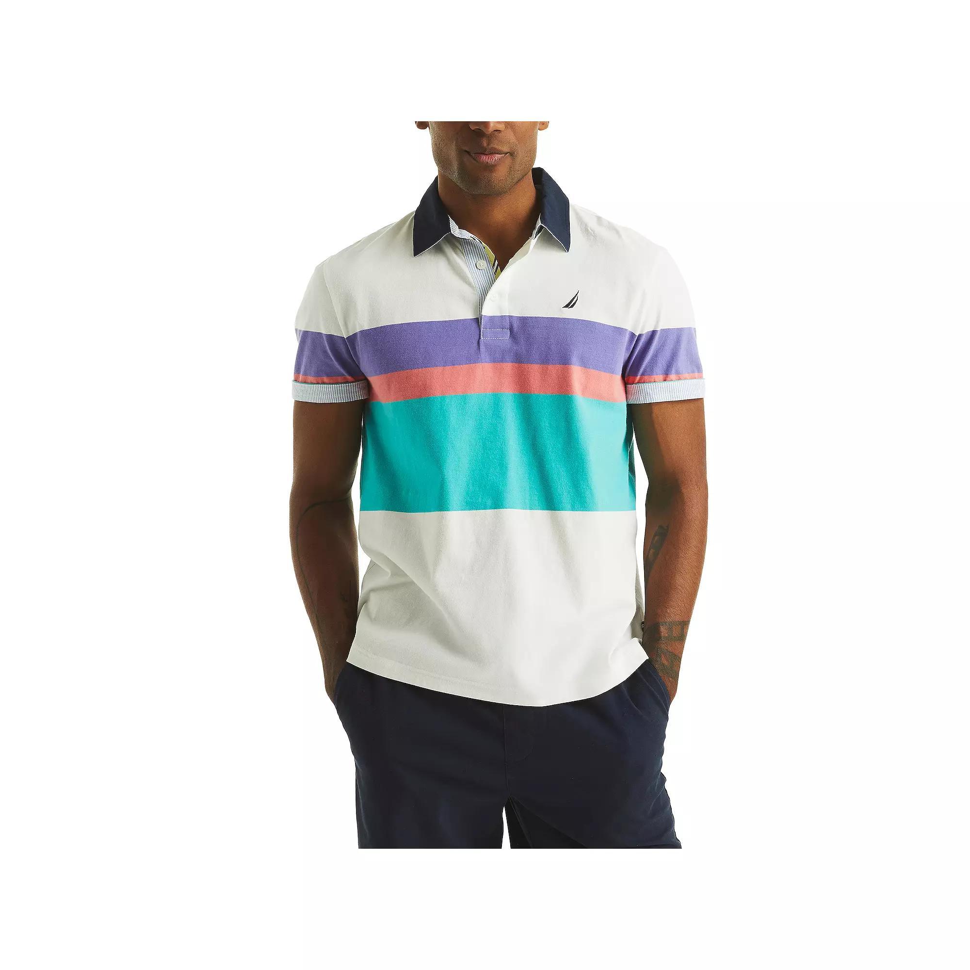 Men's Nautica Striped Polo, Size: Small, White Stripe Product Image
