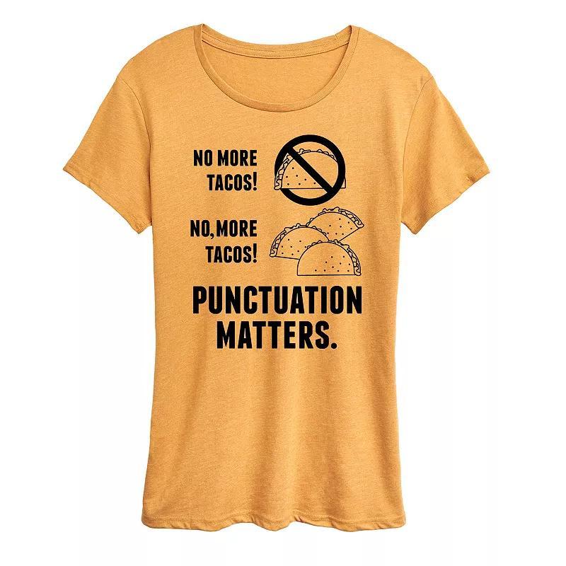 Women's Tacos Punctuation Matters Graphic Tee, Size: XXL, Grey Gray Product Image