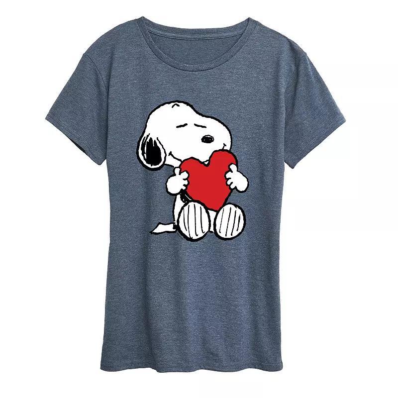 Women's Peanuts Snoopy Valentine's Hugging Heart Graphic Tee, Size: Small, Grey Red Product Image