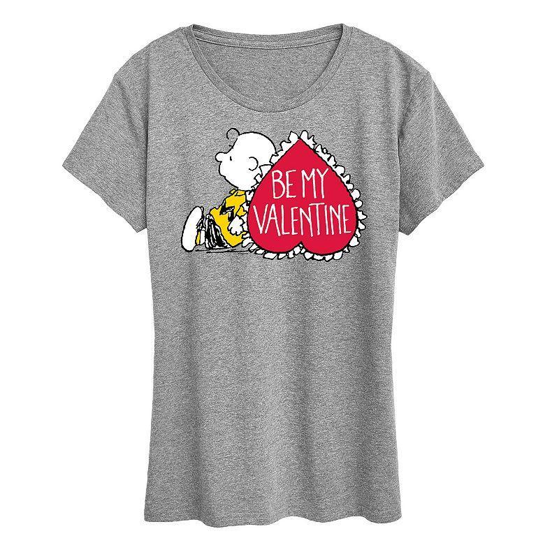 Women's Peanuts Charlie Brown Be My Valentine Graphic Tee, Size: XL, Grey Gray Product Image