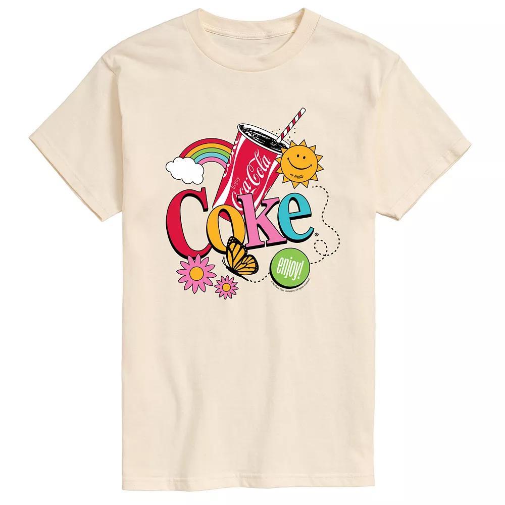 Men's Coke Colorful Collage Graphic Tee, Size: Small, Ivory Product Image