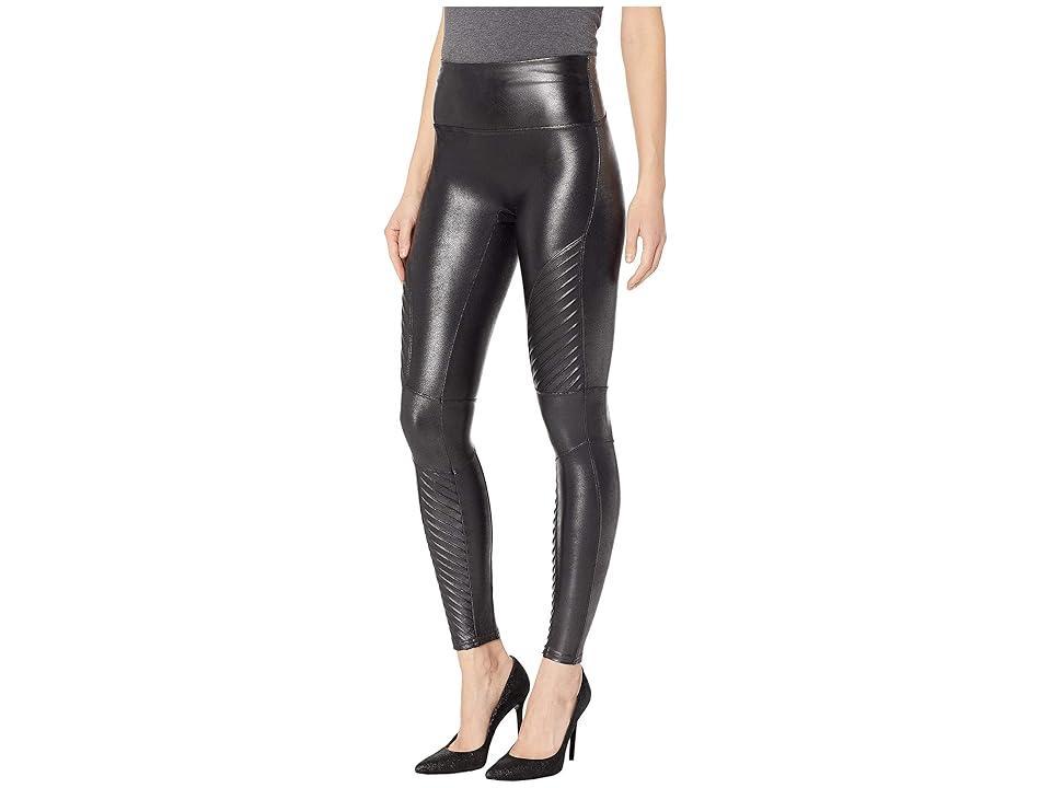 Spanx Petite leather look biker leggings in black Product Image