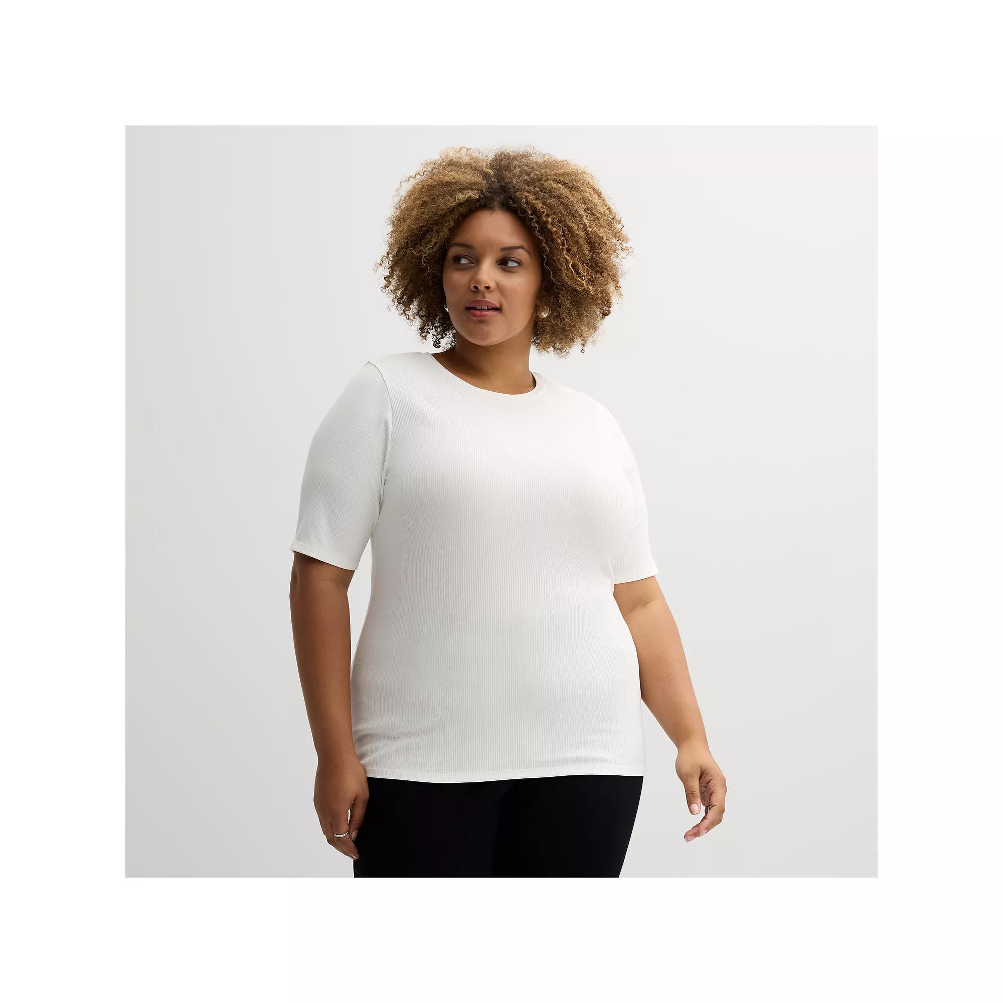 Plus Size Nine West Fitted Elbow Sleeve Top, Women's, Size: 1XL, White Knight Product Image