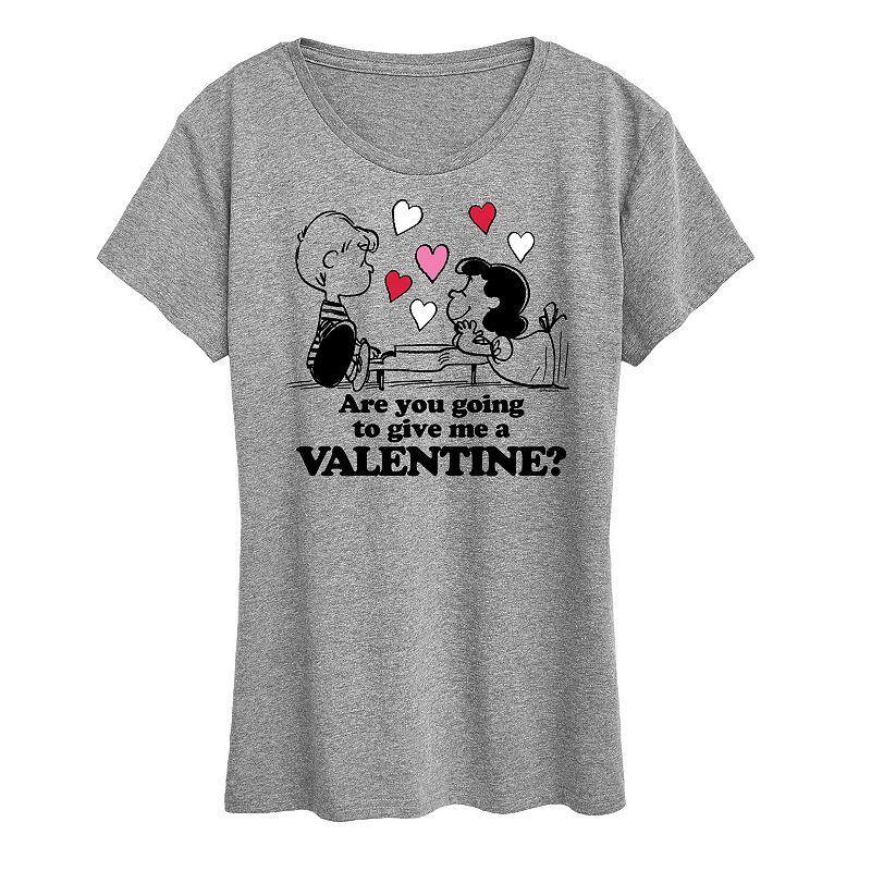 Womens Peanuts Lucy And Schroeder Valentine Graphic Tee Grey Gray Product Image