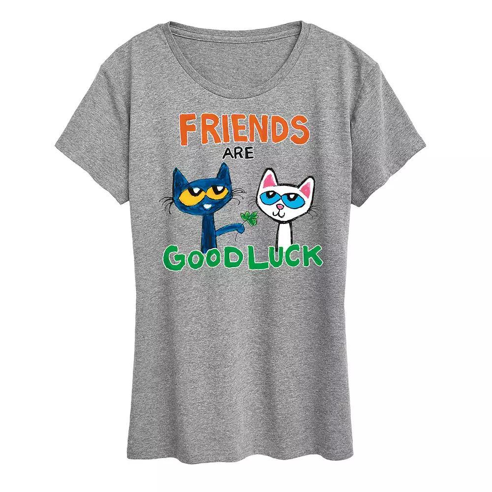 Women's Pete The Cat Friends Are Good Luck Graphic Tee, Size: Small, Grey Gray Product Image