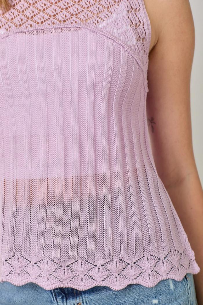 Crochet Yoke Sleeveless Sweater Product Image