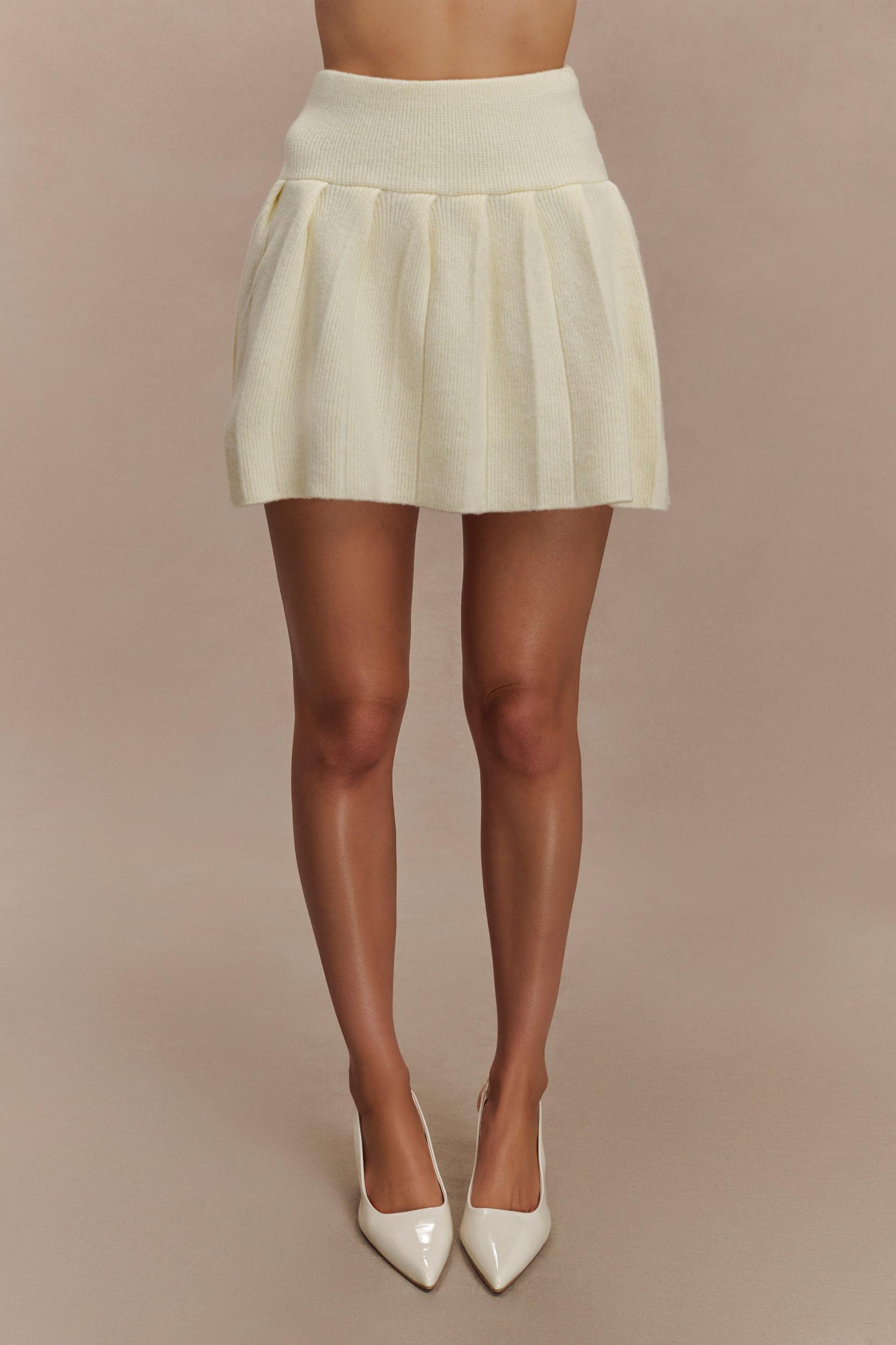 Dionne Pleated Knit Mini Skirt - Ivory Marle Product Image