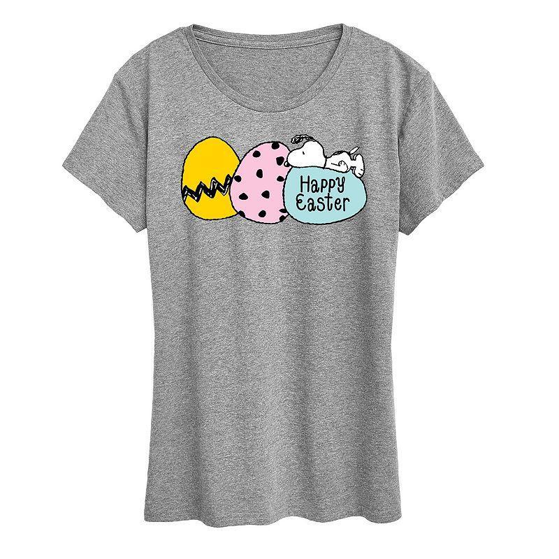 Women's Peanuts Snoopy Happy Easter Eggs Graphic Tee, Size: Large, White Product Image