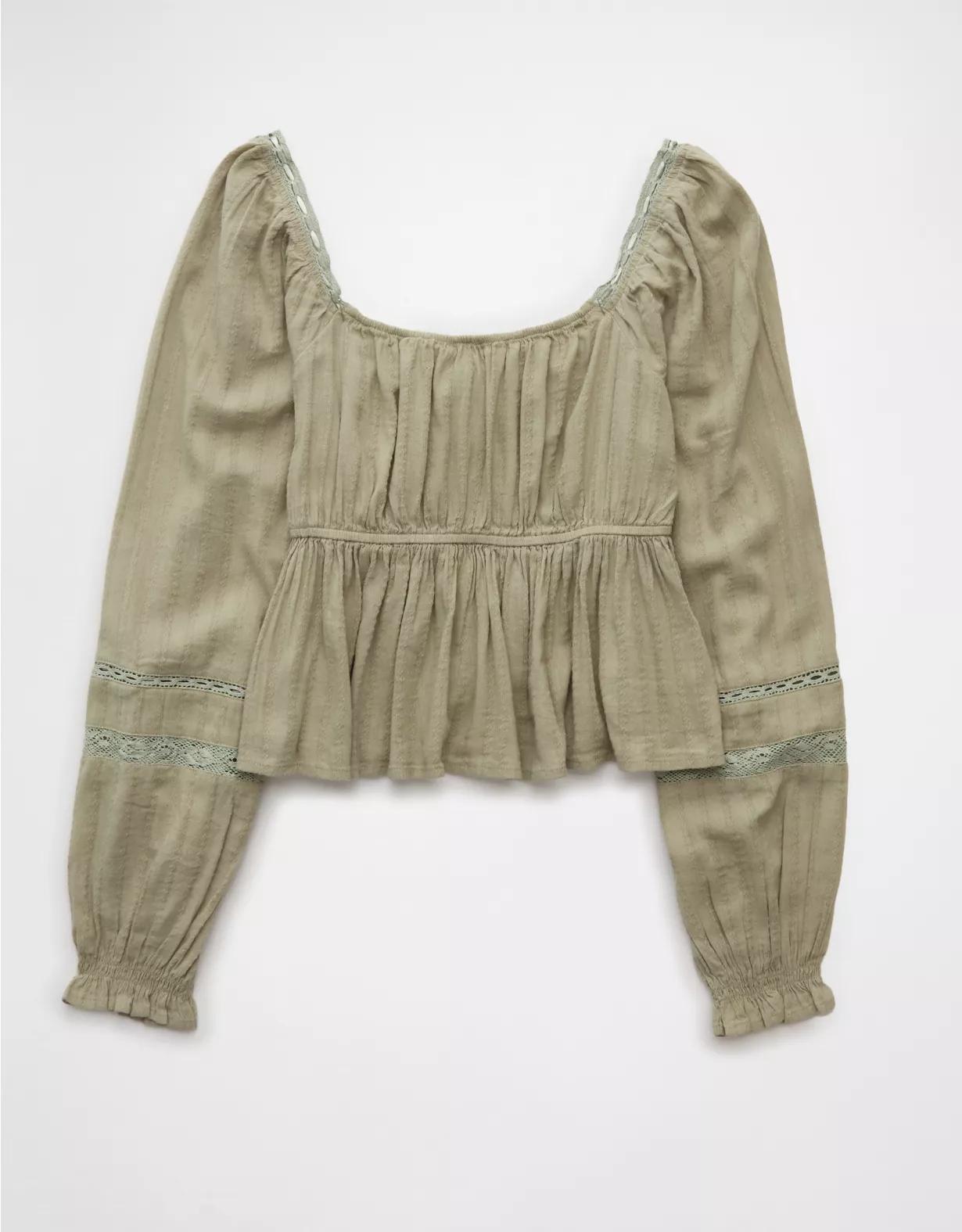 AE Long-Sleeve Babydoll Blouse Product Image