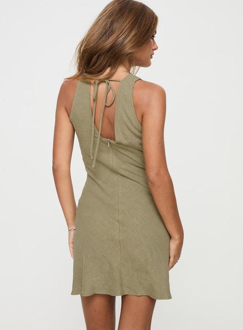 Portillo Linen Blend Mini Dress Olive Product Image