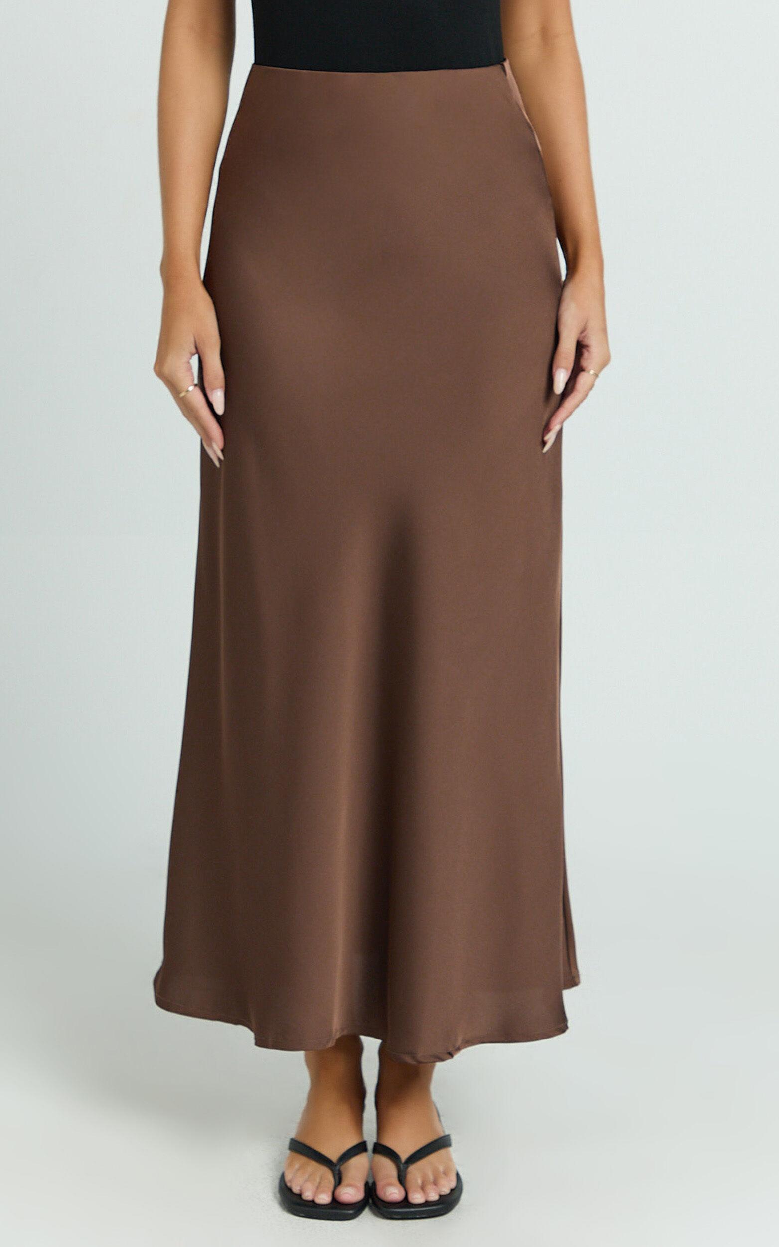 Amari Maxi Skirt - High Waisted Bias Cut Skirt in Chocolate Product Image