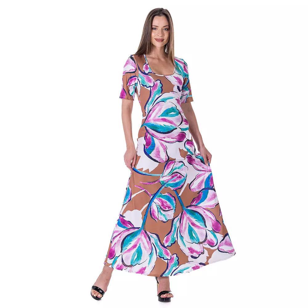 Women's 24Seven Comfort Apparel Elbow Sleeve Casual A Line Maxi Dress,  Product Image