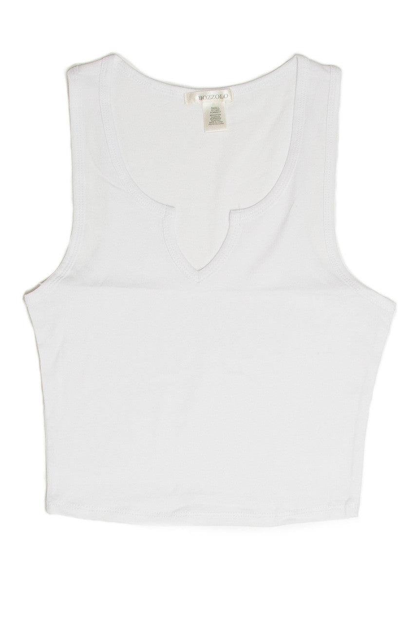 White Sleeveless Notch Neck Shirt Product Image