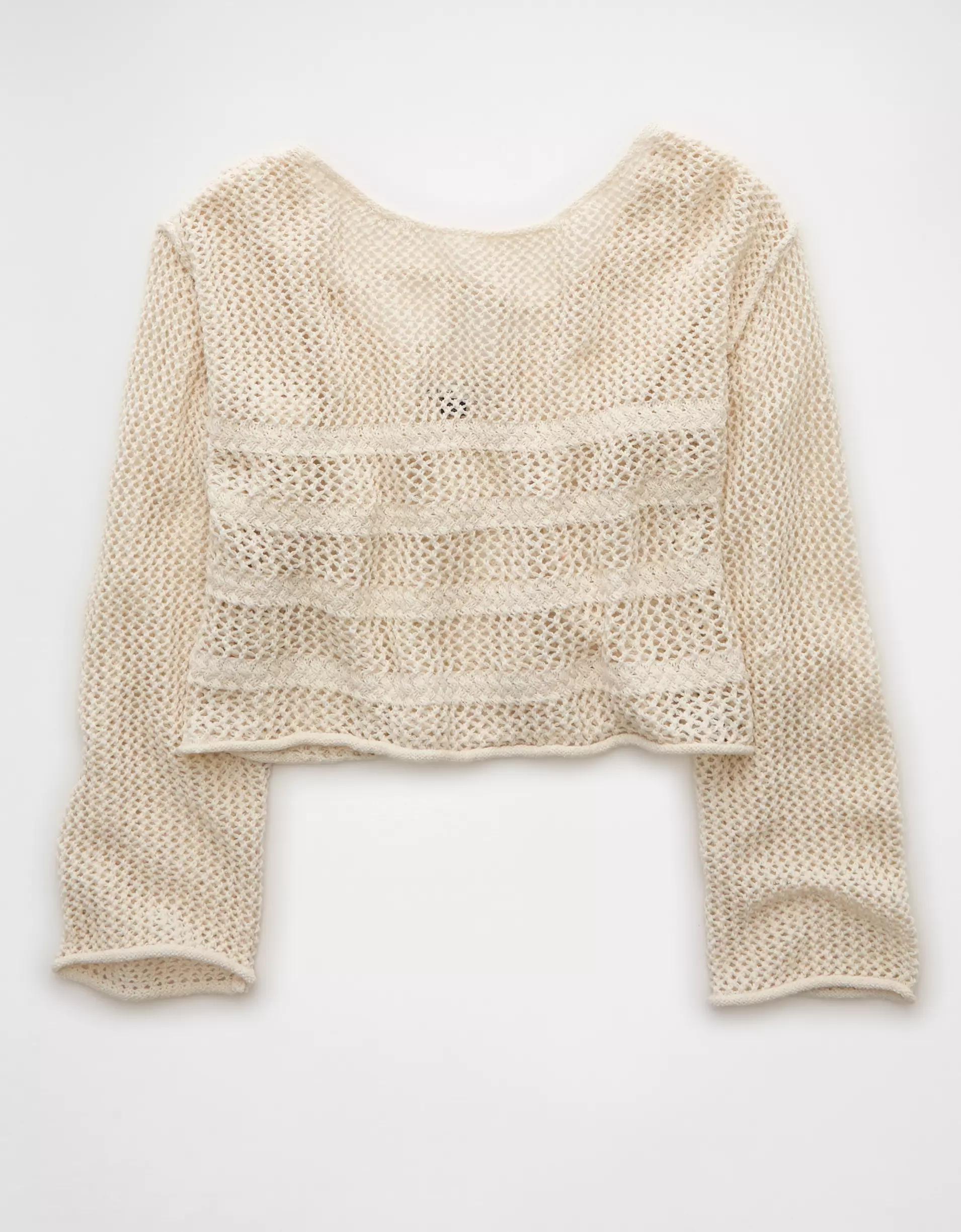 AE Off The Shoulder Crochet Sweater Product Image