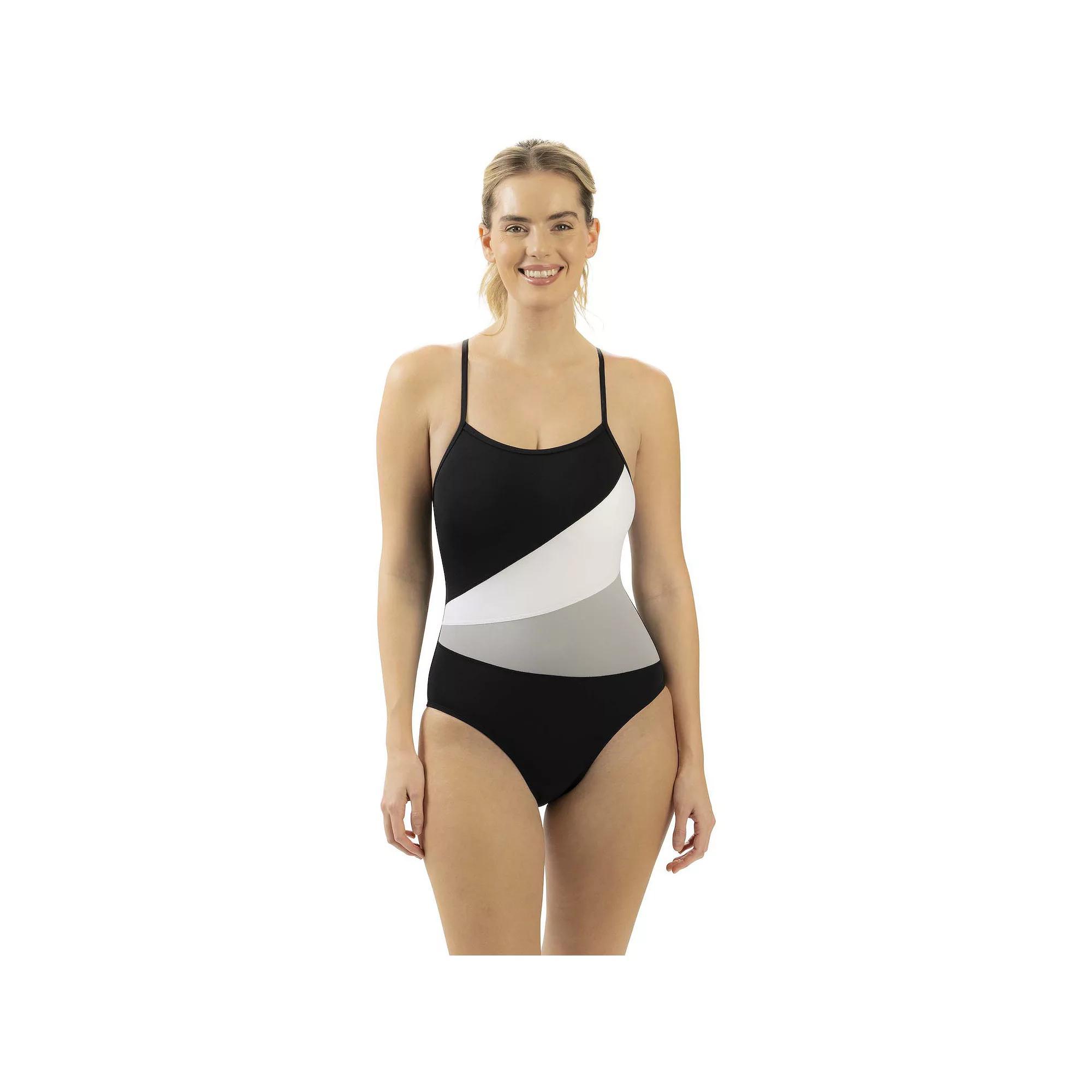 Women's Dolfin Aquashape Color Block One-Piece Swimsuit, Size: 8, Black Product Image