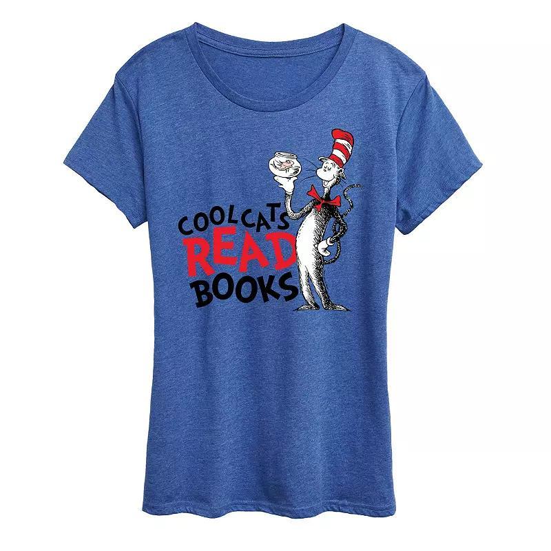 Women's Dr. Seuss Cool Cats Read Books Graphic Tee, Size: XXL, Grey Royal Blue Product Image