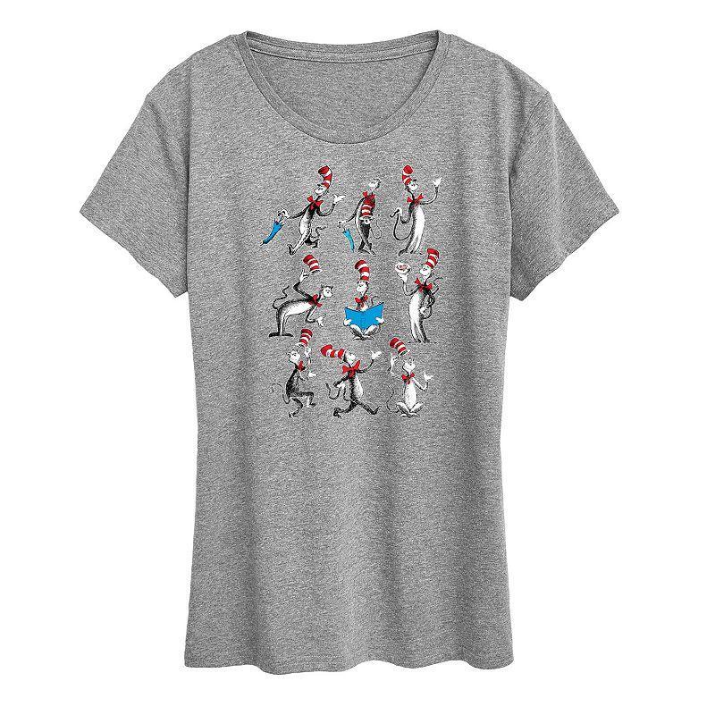 Womens Dr. Seuss Cat Hat Grid Graphic Tee Grey Gray Product Image