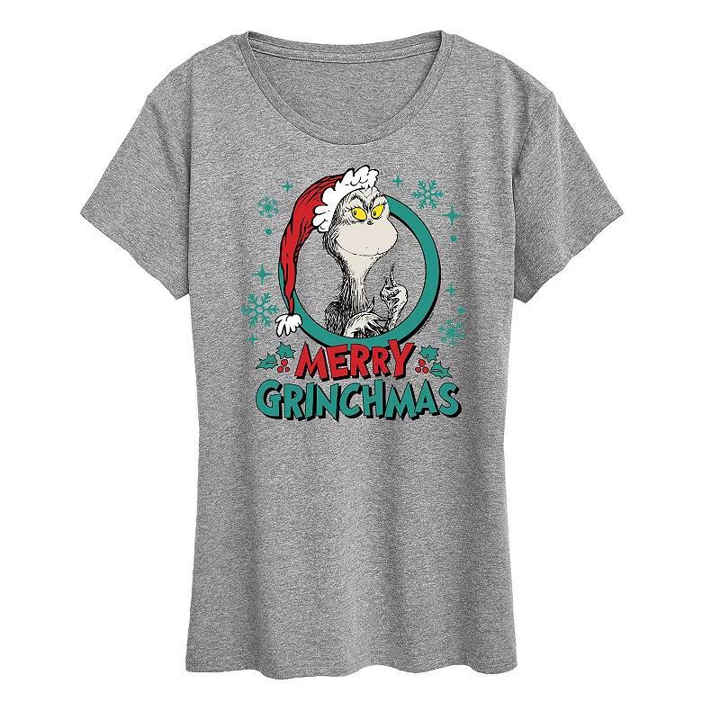 Women's Dr. Seuss The Grinch Grinchmas Circle Graphic Tee, Girl's, Size: Large, Grey Gray Product Image