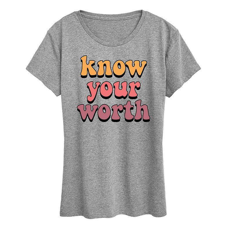 Women's Know Your Worth Graphic Tee, Size: XXL, Grey Gray Product Image