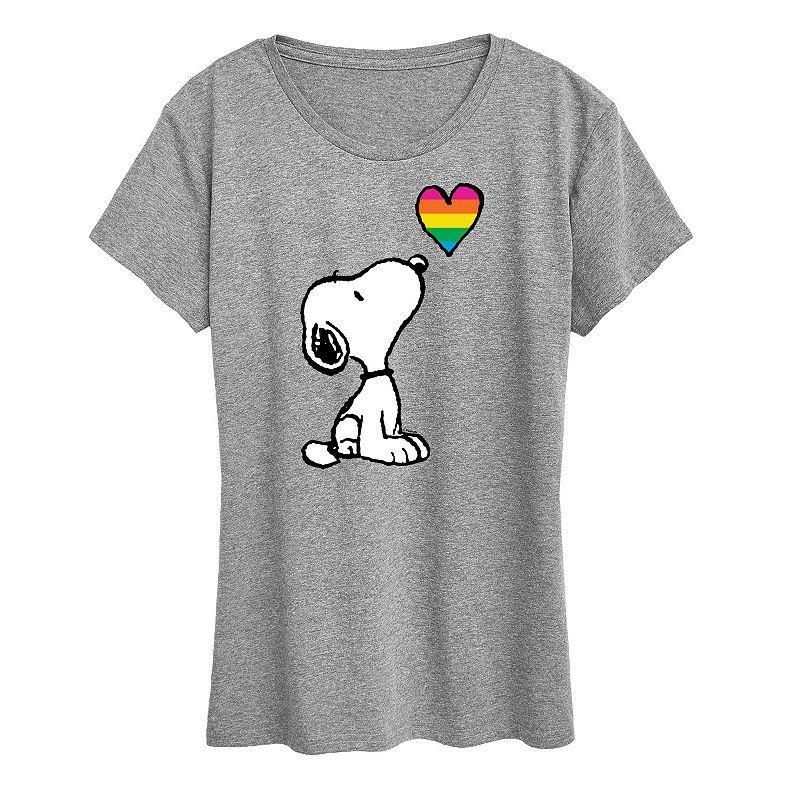 Womens Peanuts Snoopy Rainbow Heart Graphic Tee Product Image