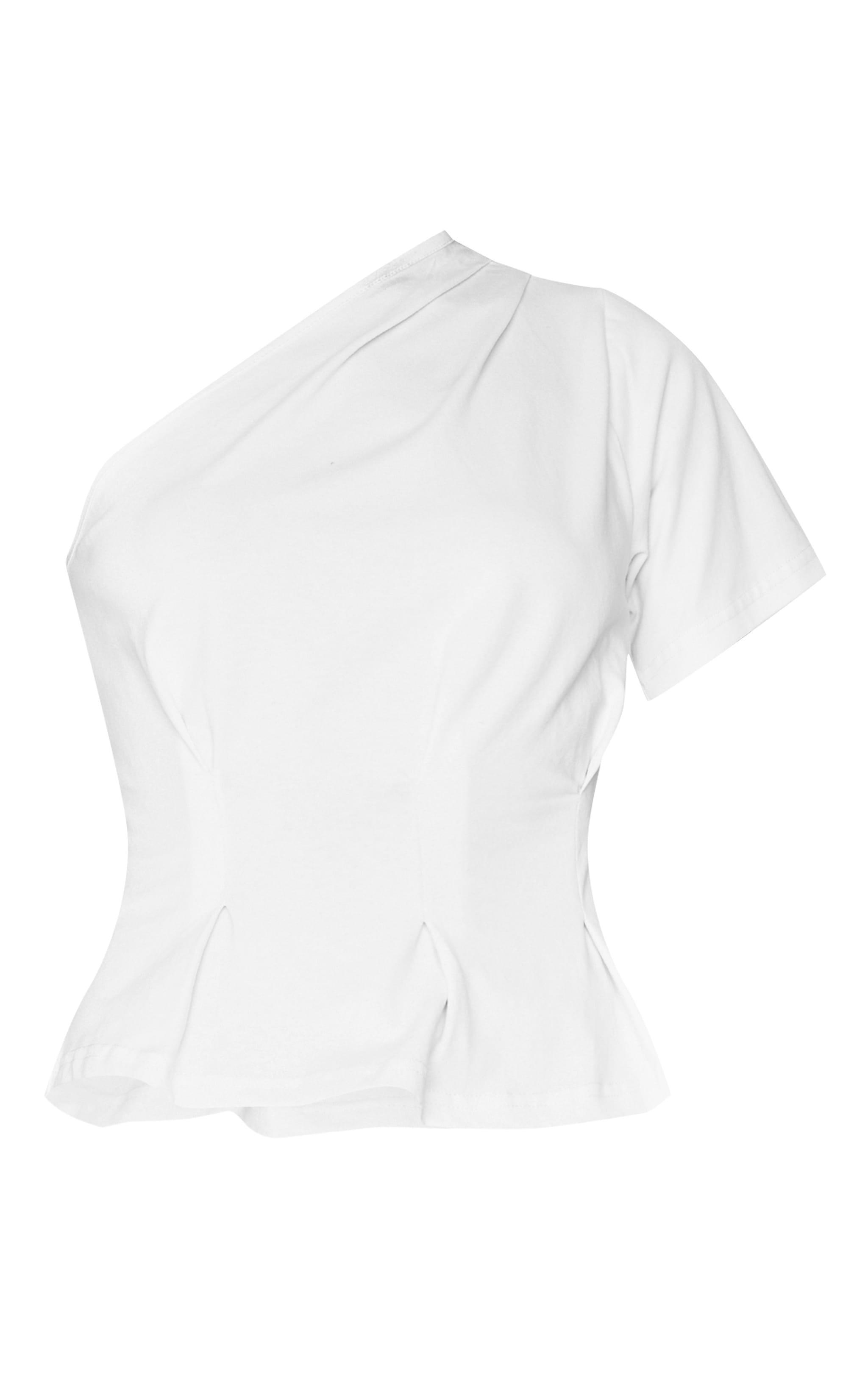 White One Shoulder Cinched Waist T Shirt Product Image