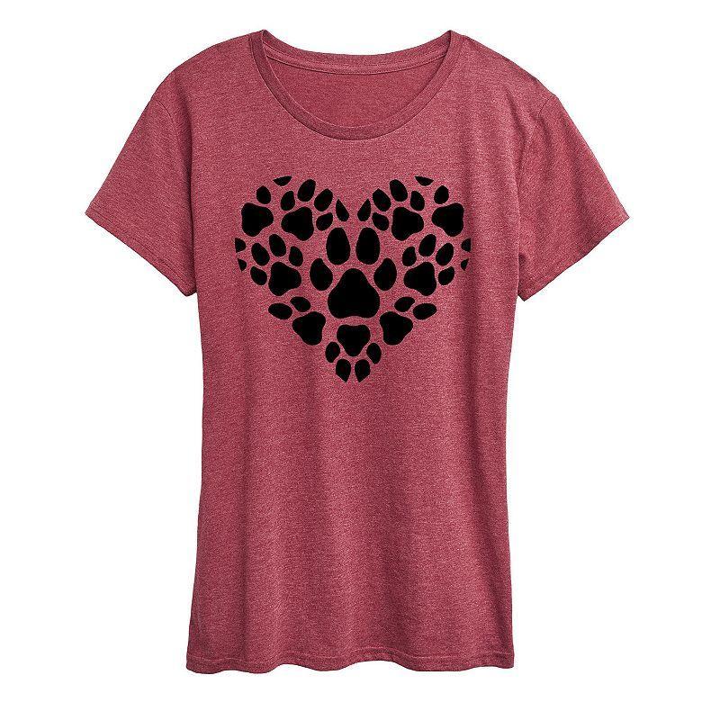 Plus Pawprint Heart Graphic Tee, Women's, Size: 3XL, Grey Dark Red Product Image