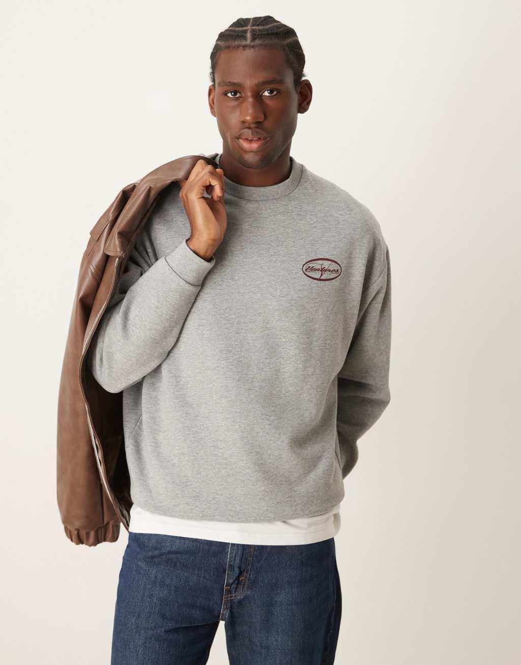 ASOS DESIGN oversized sweatshirt with red print in gray heather Product Image