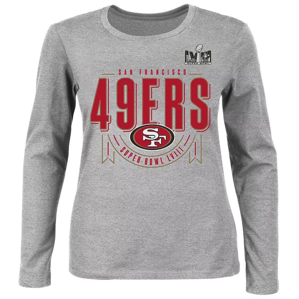 Women's Fanatics  Heather Gray San Francisco 49ers Super Bowl LVIII Plus Size Quick Pass Long Sleeve T-Shirt, Size: 4XL, Grey Product Image
