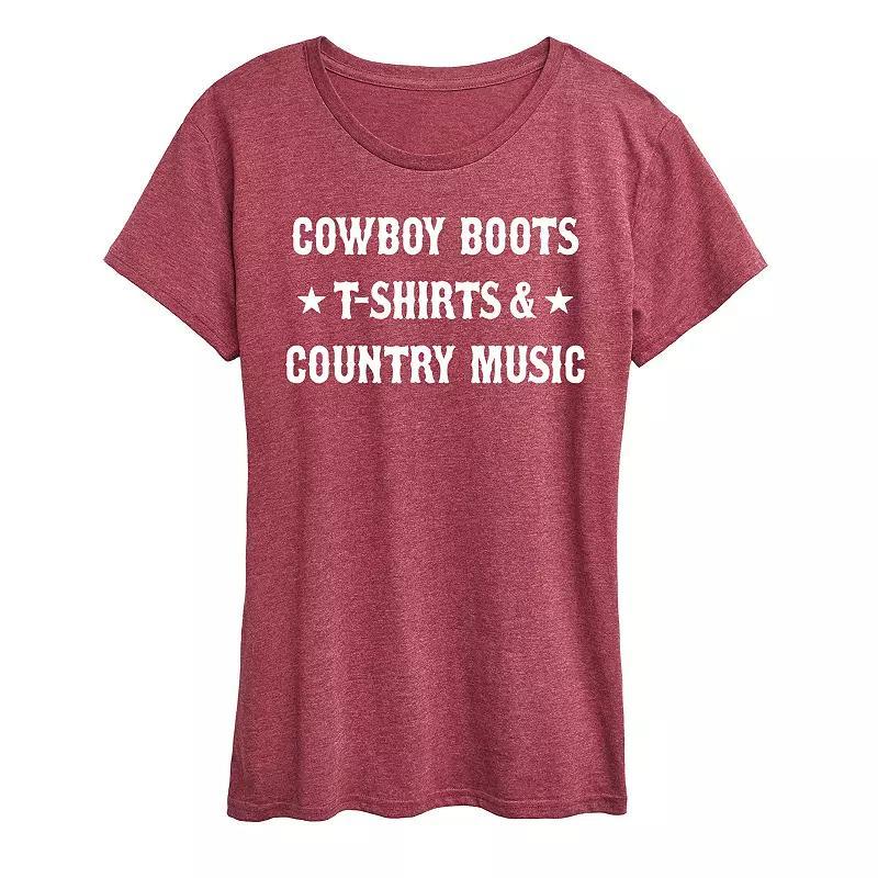 Women's Cowboy Boots And Music Graphic Tee, Size: Large, Blue Product Image