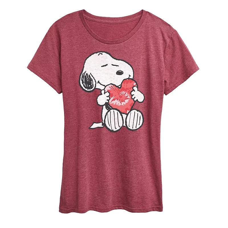 Women's Peanuts Snoopy With Heart Graphic Tee, Girl's, Size: Small, Grey Dark Red Product Image