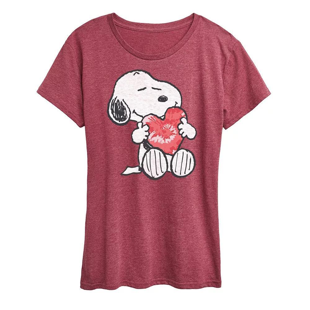 Women's Peanuts Snoopy With Heart Graphic Tee, Girl's, Size: Small, Grey Dark Red Product Image