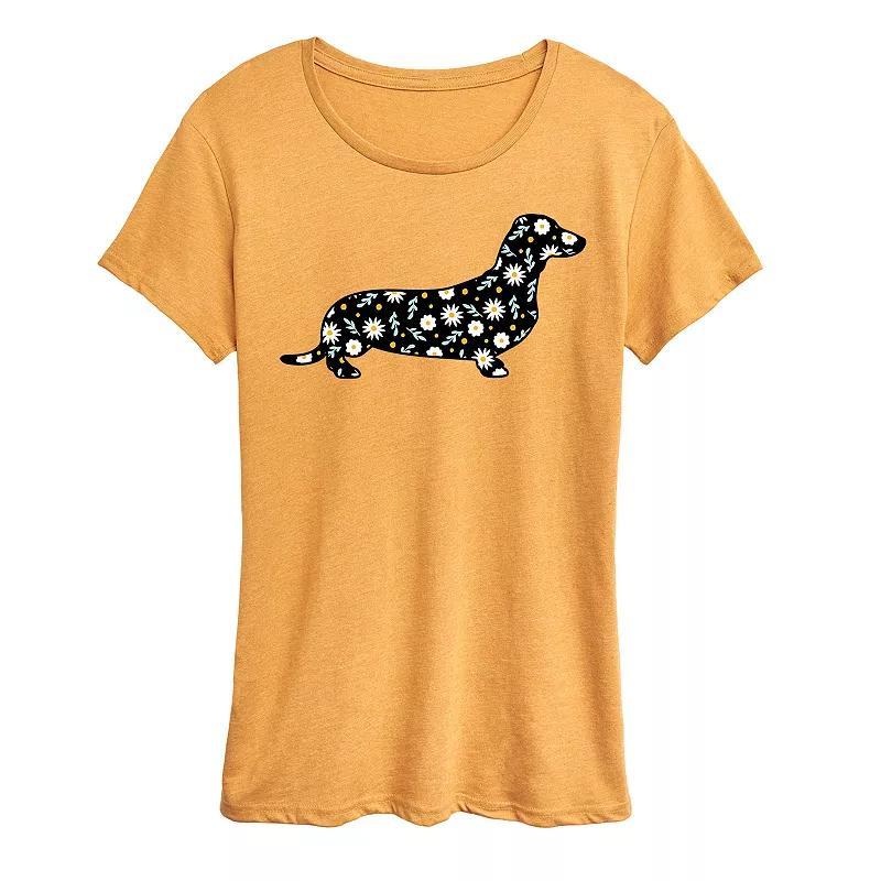 Womens Daisy Fill Dachshund Graphic Tee Grey Royal Blue Product Image