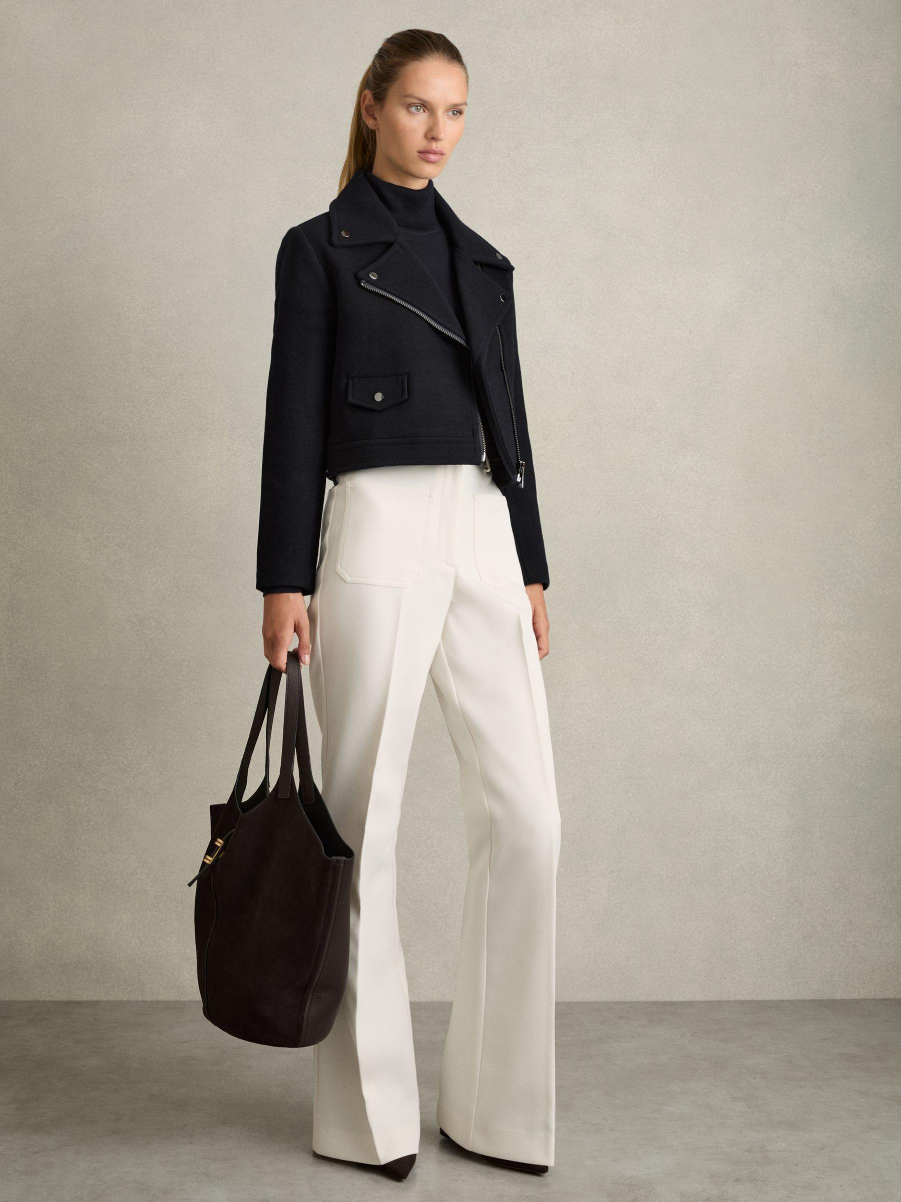 Wool-Blend Biker Jacket in Navy Product Image