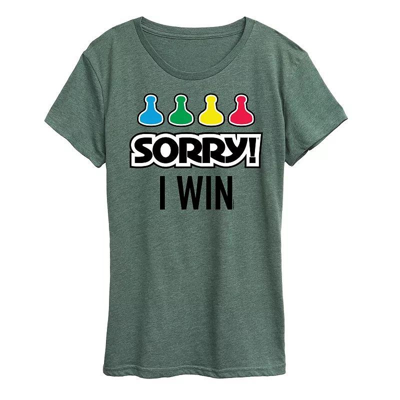 Womens Sorry Sorry I Win Tee Graphic Tee by Hasbro Grey Green Product Image